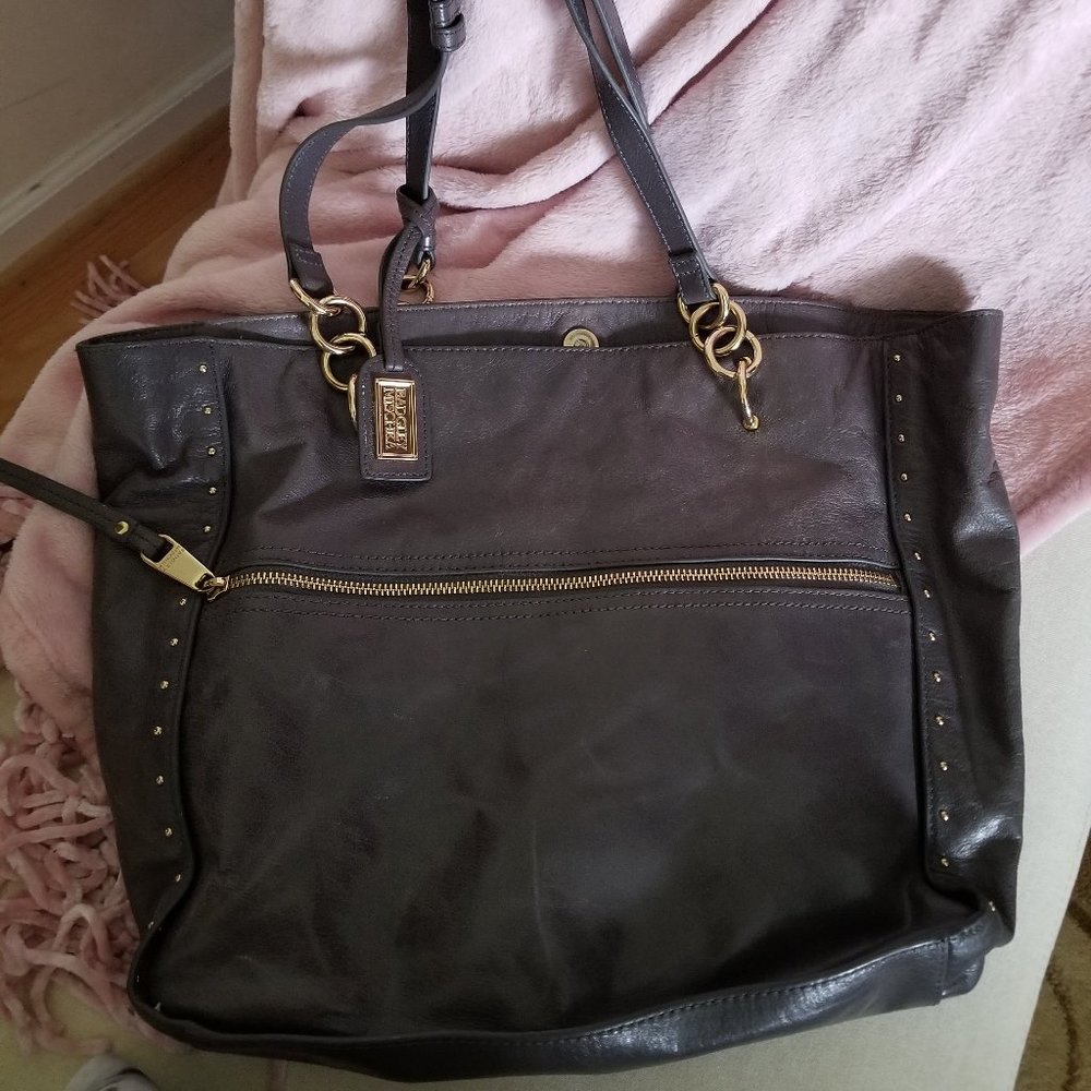 Badgley Mischka Genuine Leather Handbag Gray and Gold